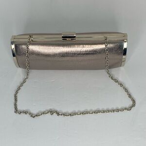 STYLE & CO. Metallic Silver Crocodile Box Clutch Chain Strap Evening Purse.